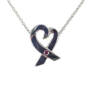 Tiffany & Co 925 Loving Heart Pink Sapphire Necklace J120-37